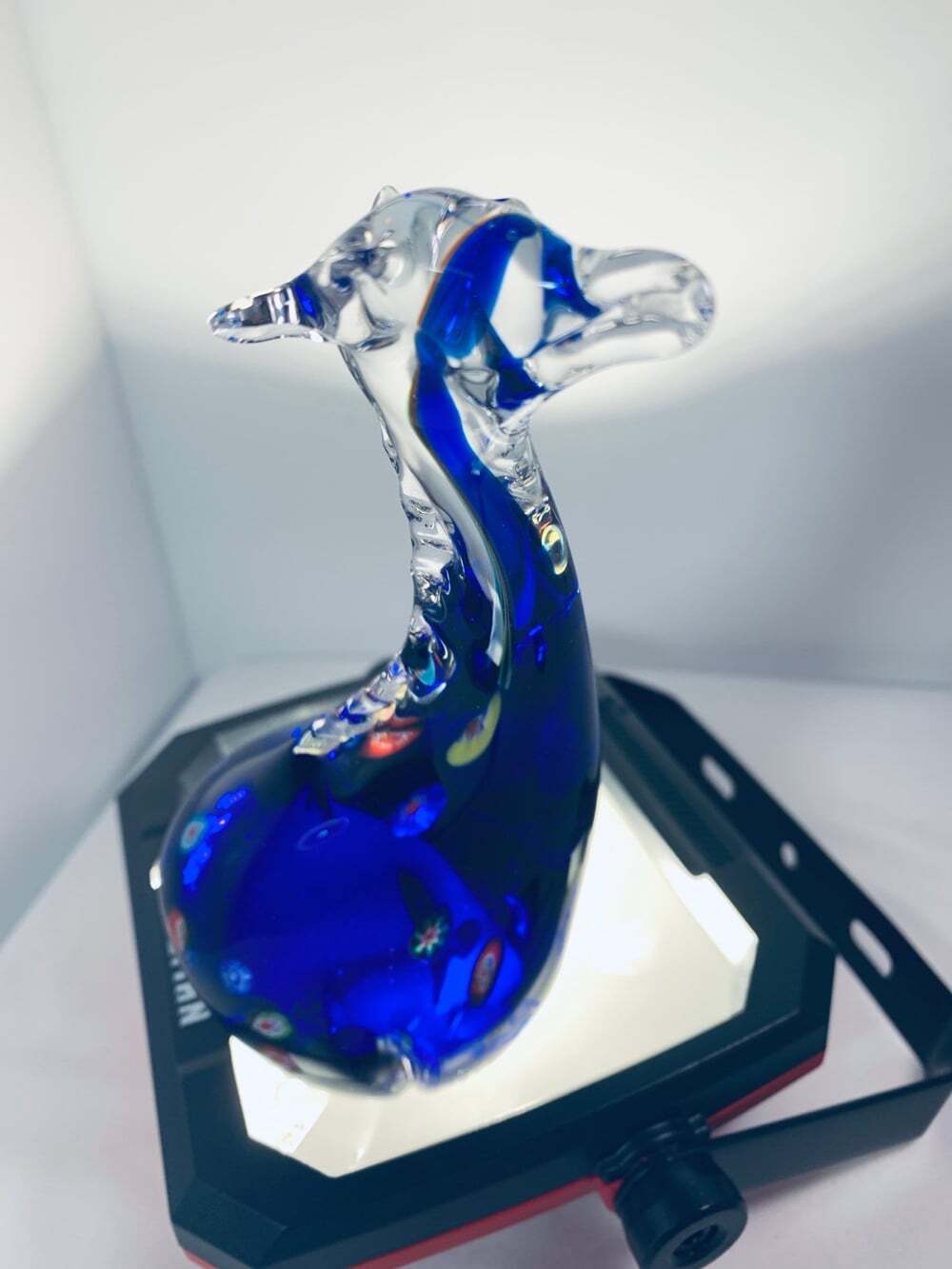 Murano Hand Blown paper weight Giraffe Millefiori Cobalt blue